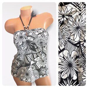 Coco Reef Tankini Swim Top 32C Black White Floral Bandeau